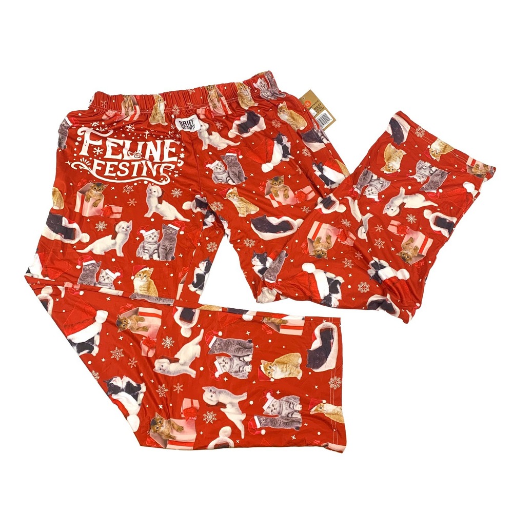 Brief Insanity Lounge Pants Feline Festive Womens Sz XXL Red Christmas Cats